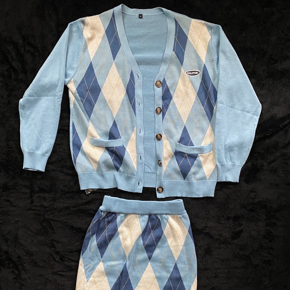 Vibrant Academia Style Cardigan and Skirt Set
